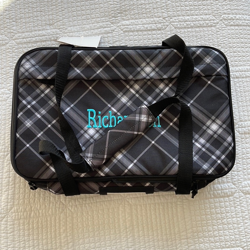 Thirty One Perfect Party Set Black Pick Me Plaid Embroidered blue Richardson